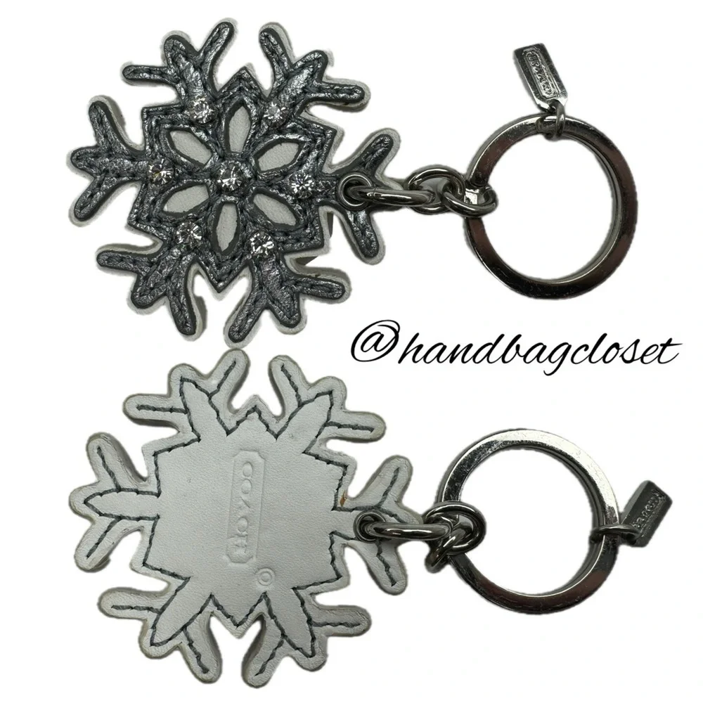 Coach Vintage Leather Gunmetal Snowflake Winter Key Bag Charm Keychain